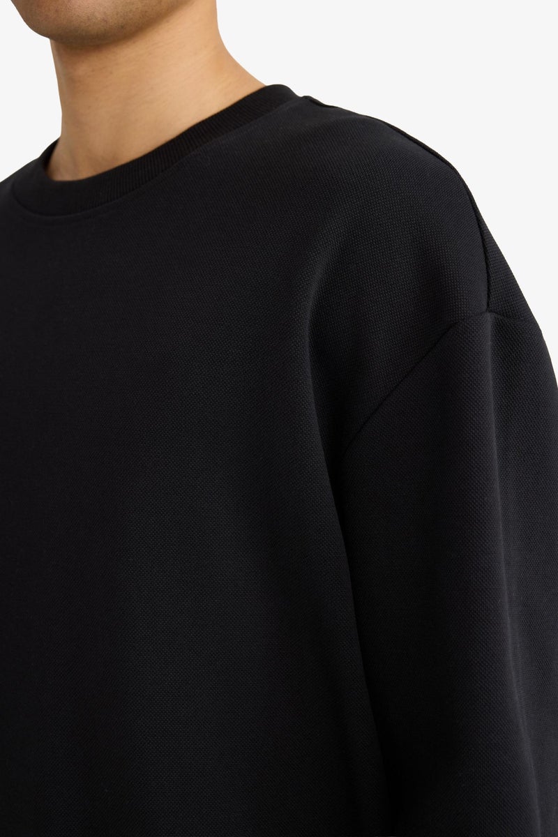 DeFacto Black Man Boxy Fit Pique Sweatshirt Casual - Image 5